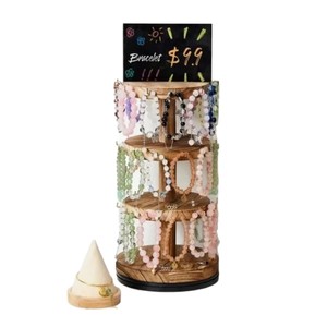 Wooden rotating jewelry display rack, wooden necklace storage rack, <b>desktop</b> multi-purpose jewelry storage rack - Product Image 5