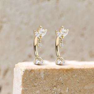 Anneau de nombril en or massif 14 carats, filetage interne, barre de nombril en CZ, forme de <span class=keywords><strong>banane</strong></span> incurvée, bijoux de piercing pour le nombril - Product Image 5