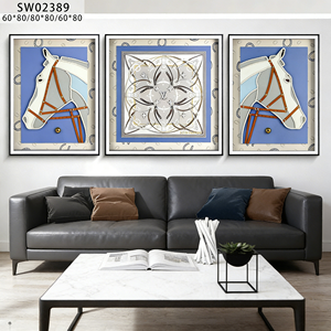 Peinture artisanale de cheval en texture style nordique moderne, <span class=keywords><strong>triptyque</strong></span> encadré pour fond de canapé, arts muraux - Product Image 3