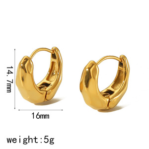 Huggie Earrings 16mm 14.7mm 18K Gold Plated <b>Titanium</b> Steel Women's Everyday Wear Geometric Design TE6661 - Product Image 1