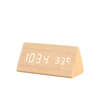 Réveil numérique en bois, triangle en forme de triangle, avec affichage de la température, thermomètre l'heure numérique LED, horloge de bureau ou de soirée, en PVC