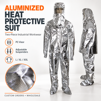 Ensemble veste et pantalon aluminisés résistants à la chaleur avec visière en polycarbonate pour la fonderie, la verrerie, la métallurgie, vêtements de travail industriels, vente en gros