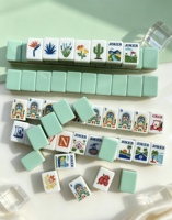 Nouvelles Tuiles de Mahjong Américain en Acrylique Portables, Design Moderne, 4 Couches, Bleues, Motif Manoir de Vacances Écologique, Impression de Motifs