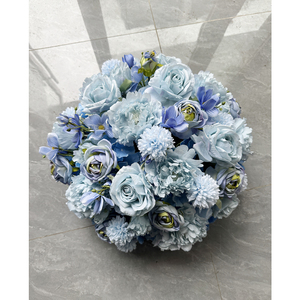 Boule de fleurs artificielles personnalisable, centre de table, arrangement de roses chrysanthèmes bleu grisâtre, décorations de mariage - Product Image 2