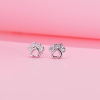 Boucles d'oreilles clous en argent S925 avec empreinte de patte et zircon, en argent sterling 925, motif cœur et patte d'animal