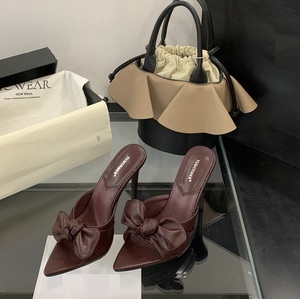 Pointed Toe 2025 10CM Bow Stiletto Luxury Women Shoes High Sandals <b>Slides</b> Pumps Open Toe <b>Slippers</b> - Product Image 4