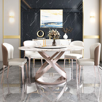 Moderner faltbarer Esstisch und Stuhl Set Rock platte Italienischer Stil erweiterbarer Esstisch Home Villa runder Tisch mit Plattenspieler