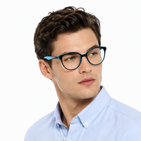 Kacamata Baca Bingkai Bulat Retro untuk Presbiopi, Kacamata Hitam Biru Full Rim untuk Pria Wanita