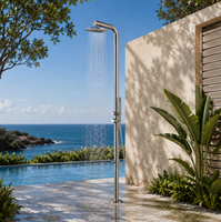 Douche extérieure thermostatique en acier inoxydable brossé LANO 210x50 avec double poignée pour jardin, piscine, plage