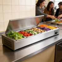 Table de préparation de salades en acier inoxydable avec vitrine réfrigérée à compresseur pour usage commercial