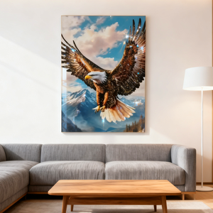 Cuadro de Porcelana con Cristal Estilo Art Deco, Diseño Animal (Águila), Marco Negro/Dorado, Personalizable para Sala de Estar o Entrada - Product Image 3