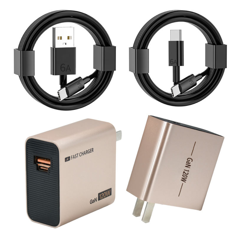 หัวชาร์จสีทอง 120W + สายชาร์จสีดำ 6A ยาว 1.5 เมตร แบบ U-C
