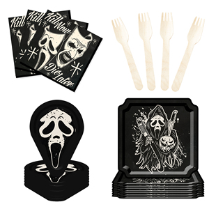 DAMAI Customized HalloweenTheme Party Supplies with Skull Mask Disposable Party Paper Plates Napkins Cups Party Tableware Set - Product Image 5