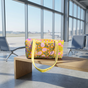 <b>Yellow</b> Floral Quilted Weekender Duffel <b>Bag</b> Large Capacity Travel Duffel <b>Bag</b> Striped Handles Beach Yoga <b>Bags</b> Customized Travel Ba - Product Image 2