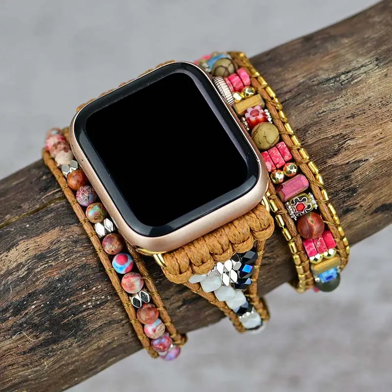 Watch Strap Compatible with Smart Watch Bands 38mm 42mm Handmade Beaded Adjustable Multi Stone Wrist Wrap for Iwatch SE Series