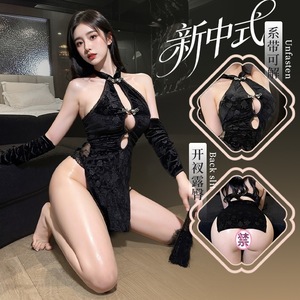 New Chinese Style Velvet Lingerie Set Long Sleeve Backless Open Side Women Sleepwear - Product Image 1