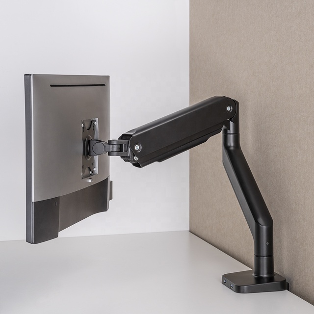 Office Computer Desk Single Desk Mount Heavy-Duty Spring-Assisted Monitor Arm With USB Ports for 17~ 45 Inch