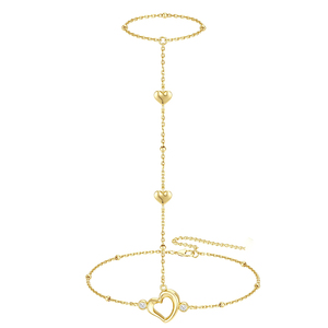 Gemnel <span class=keywords><strong>Pulsera</strong></span> <span class=keywords><strong>de</strong></span> Cadena <span class=keywords><strong>de</strong></span> Mano con Corazón <span class=keywords><strong>de</strong></span> <span class=keywords><strong>Plata</strong></span> <span class=keywords><strong>de</strong></span> Ley 925, Bañada en Oro <span class=keywords><strong>de</strong></span> 18K, Ajustable, con Anillo y Corazón Delicado - Product Image 1