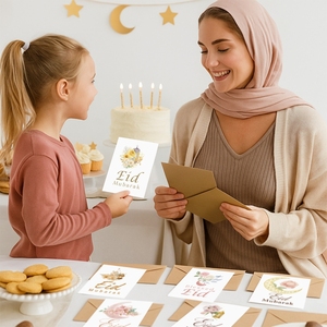 Biglietti di Auguri Eid Mubarak 2026 con Buste, Set di Biglietti con <span class=keywords><strong>Luna</strong></span> e Fiori per Inviti e Ringraziamenti, Spedizione Diretta - Product Image 6