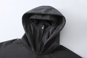 <b>Mens</b> Streetwear Zip Up Ninja Hoodie Fleece Lined Detachable <b>Face</b> <b>Mask</b> Windproof Full Zip For Urban Balaclava And Custom Logo - Product Image 3