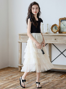 Thiếu Niên cô gái không tay áo đen + ruffles bánh Váy 2 pcs trang phục Bộ - Product Image 4