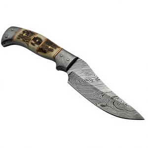 Couteau de chasse de haute qualité en acier Damas, entièrement forgé à la main, personnalisable, avec étui en cuir - Product Image 1