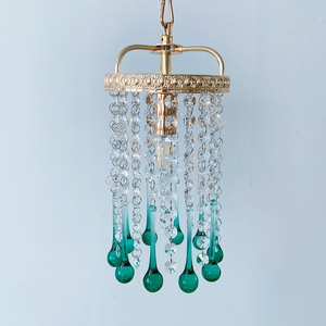 โคมไฟระย้าสไตล์นอร์ดิกแบบหัวเดียว กระจกหลากสี ชุบทองแบบฝรั่งเศส คริสตัล K9 ใส โคมไฟระย้าคริสตัลหรูหรา - Product Image 4