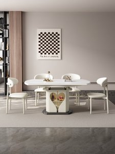 Ensemble <span class=keywords><strong>table</strong></span> et chaises de salle à manger rondes en pierre frittée, style moderne et minimaliste 2026, avec <span class=keywords><strong>table</strong></span> extensible et rangement intégré - Product Image 2