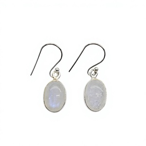 Boucles d'oreilles pendantes ovales en argent sterling 925 poli de haute qualité, style bohème simple, avec pierre de lune bleue chatoyante, vente en gros - Product Image 2