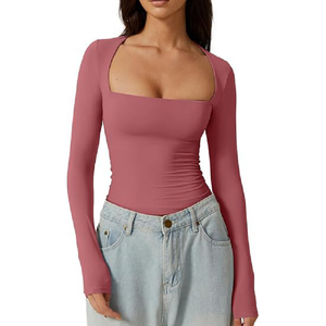 <span class=keywords><strong>Camiseta</strong></span> de <span class=keywords><strong>manga</strong></span> <span class=keywords><strong>larga</strong></span> a la moda para mujer, <span class=keywords><strong>camiseta</strong></span> básica de 6 colores con cuello cuadrado y corte ajustado, informal, para oficina, uso diario, fiesta, combina con todo - Product Image 5
