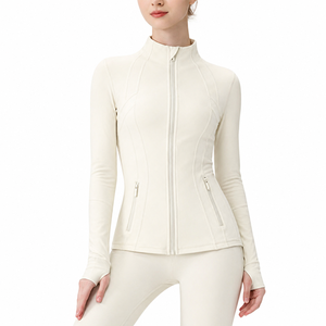 Camiseta de Yoga de Manga Larga para Mujer, Color Sólido, Cuello Alto con Cierre, Transpirable, de Spandex y Poliéster, para Fitness - Product Image 4