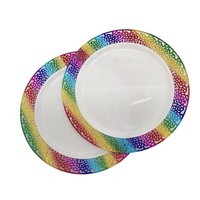 Assiette ronde en plastique transparent de 16 pouces avec bord doré, gravée, écologique, pour mariage, fête, luxe