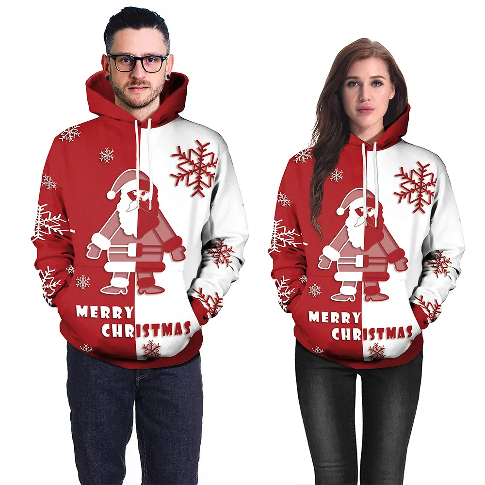 Pull Over Men's Winter Wear Two Tone Sweatshirt Hoodie Women Ugly Santa Claus Snowflake Christmas Hoodies For Men