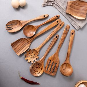 Juego de Utensilios de Cocina <span class=keywords><strong>Zulay</strong></span> de 9 Piezas de Madera de Teca con Acabado Liso Antiadherente y Agarre Cómodo - Juego de Regalo de Cocina de Teca Natural - Product Image 4