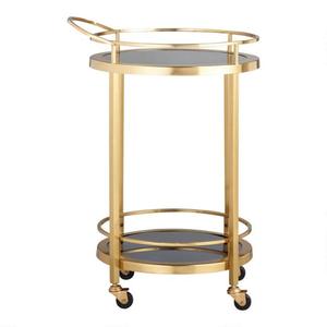 <b>Moving</b> Metal and Glass Round 2-Tier Gold Rolling Bar Cart with Wheels Serving <b>Trolley</b> Wheeled <b>Trolley</b> Mid Century Coffee Table - Product Image 4