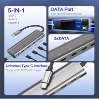 Hub USB C 5 Ports Type c vers USB 3.0 PD 60W DATA USB C 2.0 Adaptateur Multiport pour Macbook Laptop Splitters 5 en 1 HUB USB