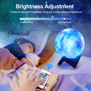 Lámpara De Luna J & <span class=keywords><strong>R</strong></span>, regalo de luz lunar de PVC recargable 16 colores cambio táctil remoto impresión 3D globo Luna luz LED 3D lámpara de Luna - Product Image 4