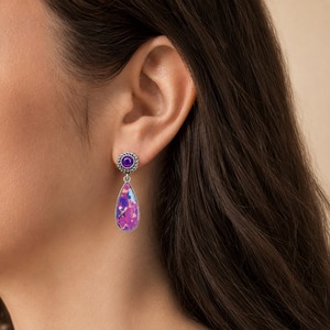 Orecchini retrò a forma di goccia con pietre intarsiate viola e bianche, regali per feste quotidiane da donna - Product Image 2