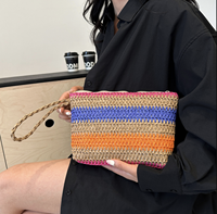 2024 nouveau Design paille tissu personnalisé maquillage cadeau sac coloré grande capacité avec poignée pochette cosmétique pour voyage quotidien