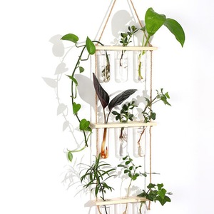 Seeking Excellence Wall Hanging Hydroponic Plant Container Wooden Rack With Glass Test Tubes <b>For</b> Indoor Green <b>Decor</b> - Product Image 2