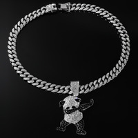 Chaîne cubaine 3D Panda dansant glacé, plaqué or 14K, strass en cristal, animal mignon, unisexe, bijou statement Hip Hop