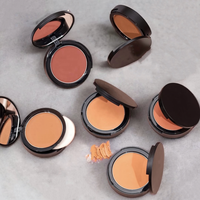 Poudre bronzante pressée mate vegan personnalisée, résistante à l'eau, avec houppette, maquillage haute couvrance, poudre pour le visage pour peaux foncées