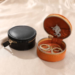 Personalized Custom Logo PU Leather Mini Travel Zipper <b>Ring</b> Jewelry <b>Box</b> Dustproof Earring Necklace Packaging Storage Jewelry Bag - Product Image 3