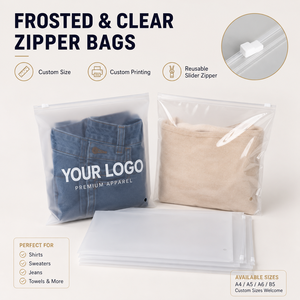 <span class=keywords><strong>Bolsas</strong></span> de plástico esmeriladas para <span class=keywords><strong>ropa</strong></span>, embalaje personalizado con logotipo impreso, autosellado, para camisa, <span class=keywords><strong>ropa</strong></span>, cierre de cremallera transparente - Product Image 1