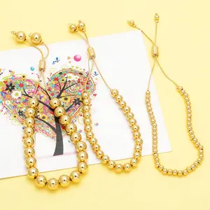 Wholesale Custom Brass Fashion Jewelry 18K Gold Plated Simple Bead Bracelets Adjustable Handmade Beaded Bracelets For Women