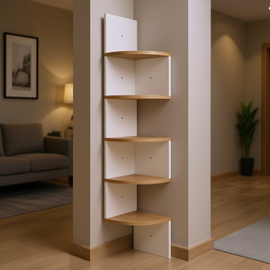 Mensola angolare da parete bianca e Sonoma 7,5X7,5X48,4 pollici, beige, a cinque livelli, per soggiorno, design minimalista - Product Image 2