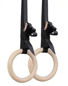 MKAS Anneaux de gymnastique en bois avec sangles Anneaux de gymnastique d'exercice Fitness Gymnastics Athletic Dip Rings