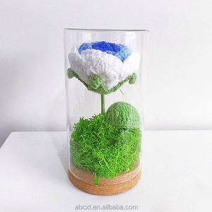 Décoration de la Saint-Valentin, fleur de tournesol en crochet tricoté, rose dans un pot en verre avec lumière LED - Product Image 3