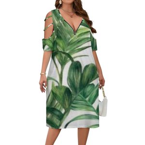 Abito con Scollo a V e Spalle Scoperte Taglie Forti per Donne, Dettagli Personalizzabili, <span class=keywords><strong>Look</strong></span> Chic per Shopping e Appuntamenti - Product Image 4