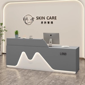 Modern LED Reception <b>Desk</b> with Mountain Shape Light White Front Counter with Logo Space for Beauty Salon Skin Care Clinic - Product Image 4